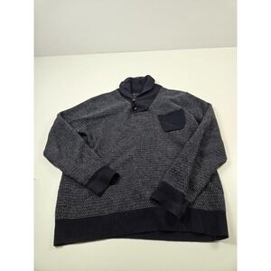 J Crew Sweater Mens Large Blue 100% Lambswool Shawl Collar Pullover Birdseye